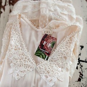 POL Boho Off the Shoulder Lace inserts Cotton blend Blouse Tunic
